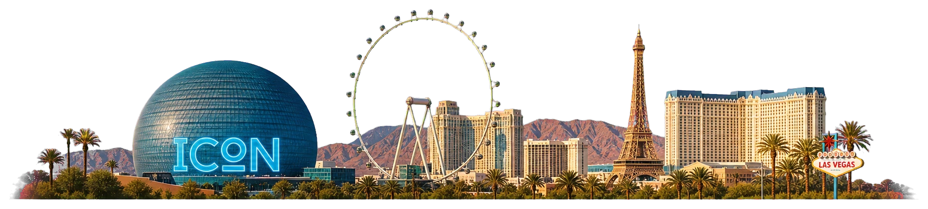 Las Vegas skyline with the ICON wordmark